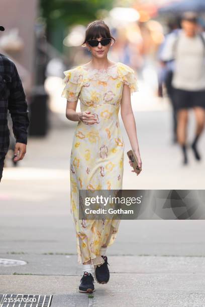 Dakota Johnson is seen filming "Materialists" in the West Village on May 31, 2024 in New York City.