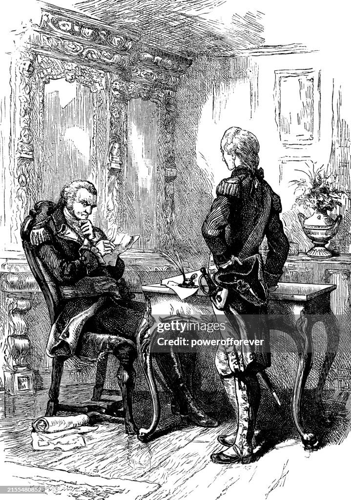 Gilbert du Motier, Marquis de Lafayette Meeting with George Washington During the American Revolutionary War - 18th Century