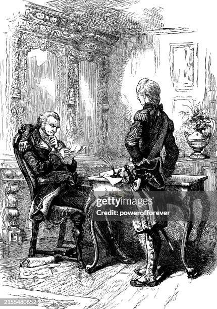 Gilbert Du Motier Marquis De Lafayette Meeting With George Washington During The American Revolutionary War 18th Century High-Res Vector Graphic