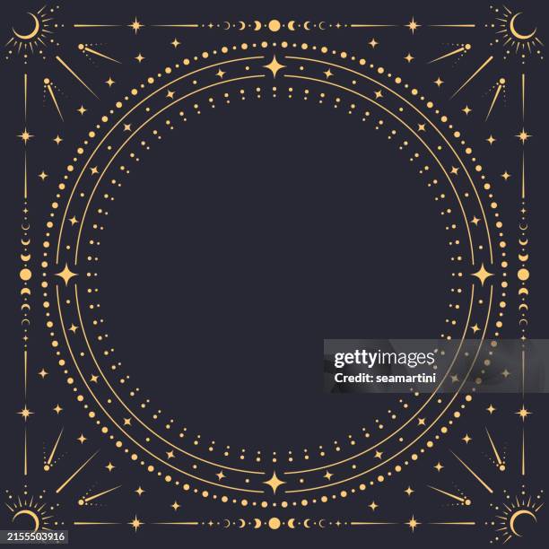 square celestial frame. vector ornate background - stars pattern stock illustrations