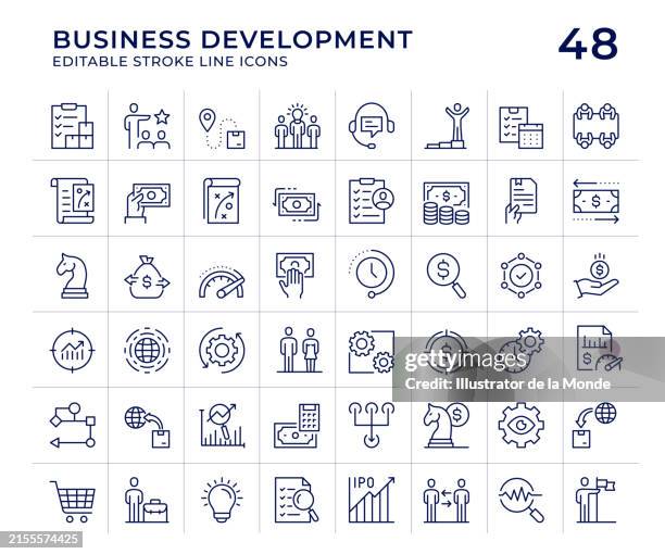 business development line icons - taking inventory stock illustrations