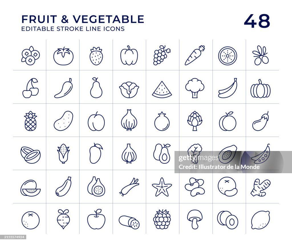 Fruit and Vegetable Line Icons