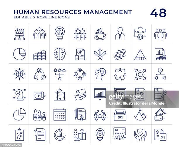 human resources management line icons - incentive plan stock illustrations
