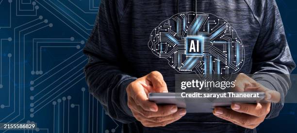 artificial intelligence ai tech, businessman show virtual graphic global internet connect a.i. chat with ai, artificial intelligence. using command prompt for generates something, futuristic technology transformation. - artificial intelligence photos et images de collection