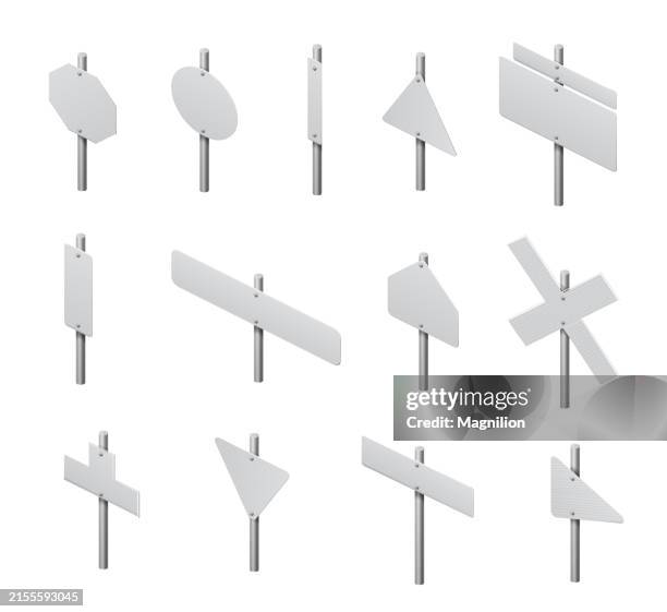 usa blank road sign posts collection, isometric vector - traffic data collection stock illustrations