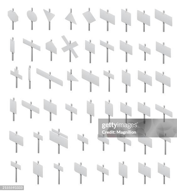 usa blank road sign posts collection, isometric vector - traffic data collection stock illustrations