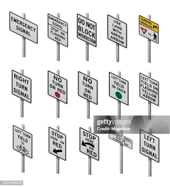 ilustraciones, imágenes clip art, dibujos animados e iconos de stock de icono de señal de tráfico y carretera en blanco y negro, con señales direccionales e instructivas con texto, ilustración vectorial - stop sign pole
