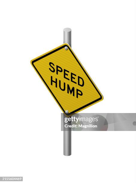 ilustraciones, imágenes clip art, dibujos animados e iconos de stock de señal amarilla de joroba de velocidad en poste de metal - ilustración vectorial isométrica de advertencia de seguridad vial - stop sign pole