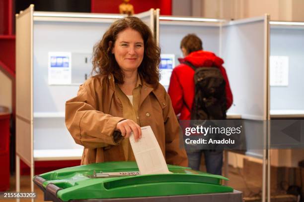 People go to polling stations after voting for the European Parliament election starts at 07.30 local time in Amsterdam, Netherlands on June 6, 2024....
