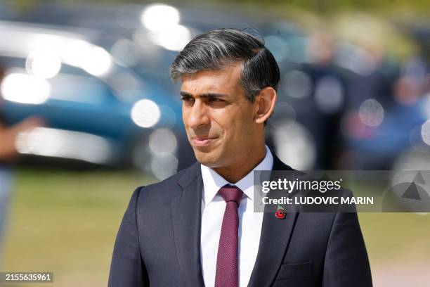 Britain's Prime Minister Rishi Sunak attends the UK Ministry of Defence and the Royal British Legion's commemorative ceremony marking the 80th...