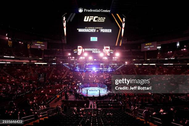 General view of the Octagon prior to the UFC 302 event at Prudential Center on June 01, 2024 in Newark, New Jersey.