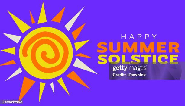 happy summer solstice june eclectic style greeting with sun and sunrays web banner greeting design template - eclectic stock illustrations