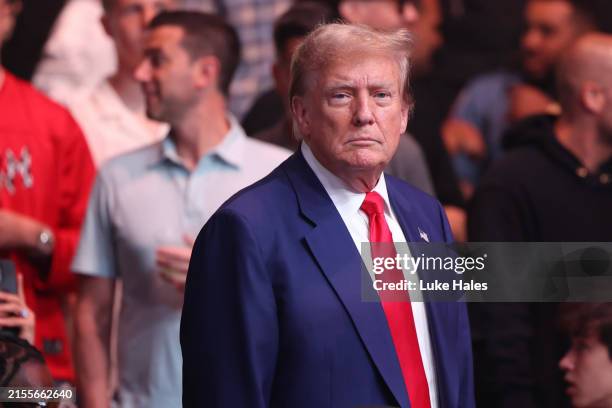 Former U.S. President Donald Trump attends UFC 302 at Prudential Center on June 01, 2024 in Newark, New Jersey.
