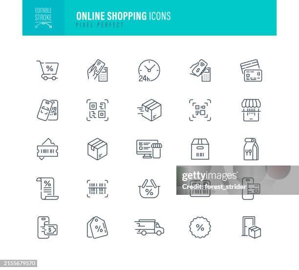 bildbanksillustrationer, clip art samt tecknat material och ikoner med online shopping icons editable stroke - barcode