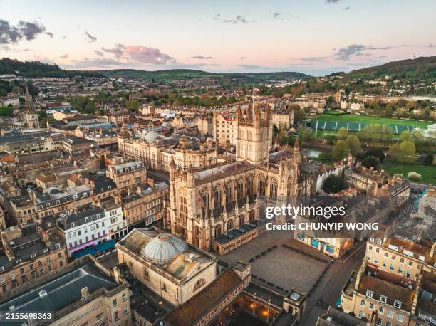 drone view of historic bath in uk - ancient roman house stock pictures, royalty-free photos & images