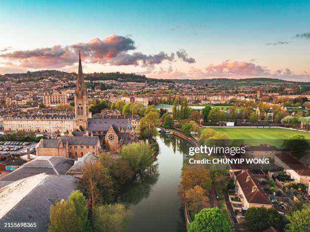 drone view of st john's church at historic bath, uk - england stock-fotos und bilder