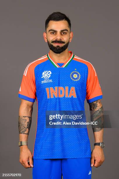 Virat Kohli of India poses for a portrait prior to the ICC Men's T20 Cricket World Cup West Indies & USA 2024 on June 01, 2024 in New York, New York.