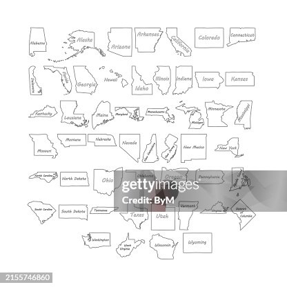 Freihändiges Doodle-Zeichnen auf Staaten der USA Freihändiges Doodle-Zeichnen auf Staaten der USA