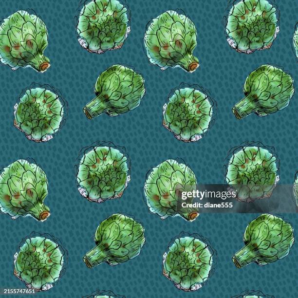 watercolor artichokes seamless background pattern - artichoke pattern stock illustrations