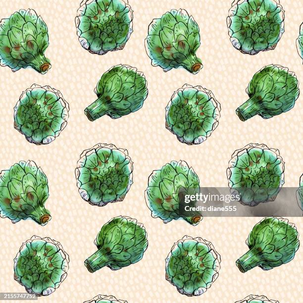 watercolor artichokes seamless background pattern - artichoke pattern stock illustrations