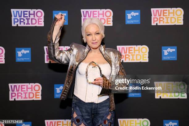 Cyndi Lauper is honored with the Ally Icon Award during WeHo Pride by the City of West Hollywood at Employees Only on June 02, 2024 in West...