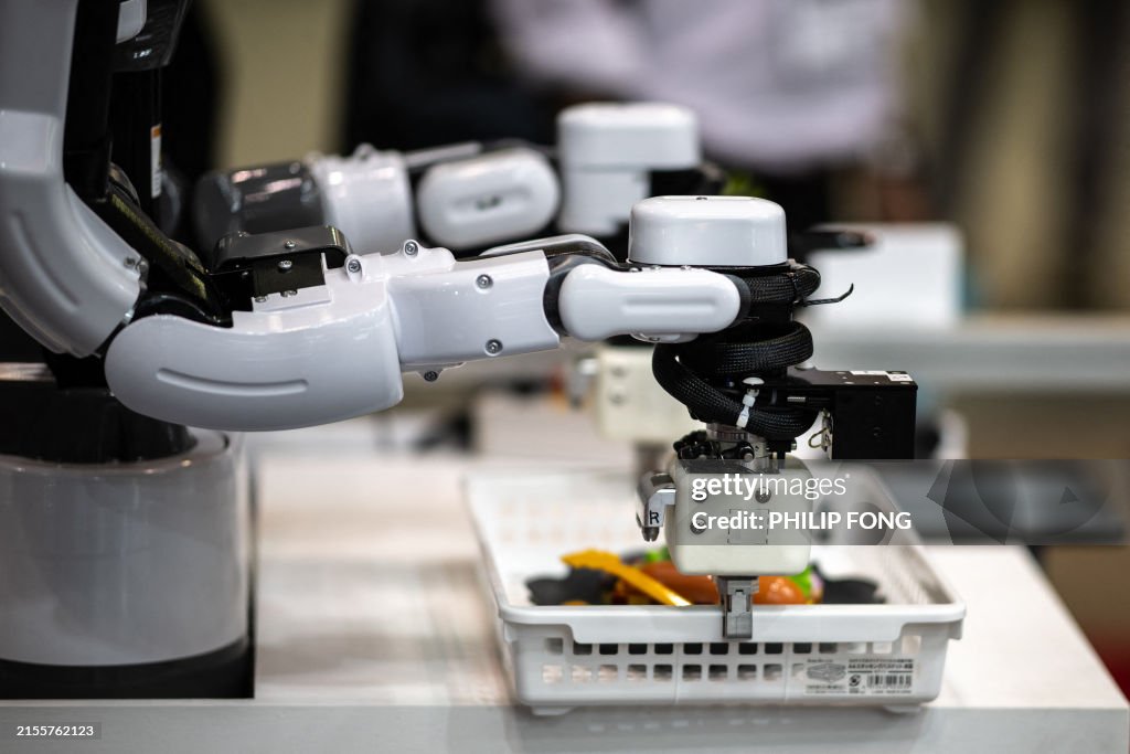 Technology In Japan Fillie, a robot by THK, is pictured during Fooma Japan 2024 Food ...