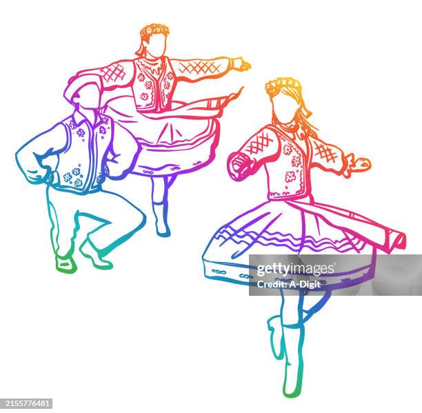 traditionalukraniandancersrainbow - ukrainian dancer stock illustrations