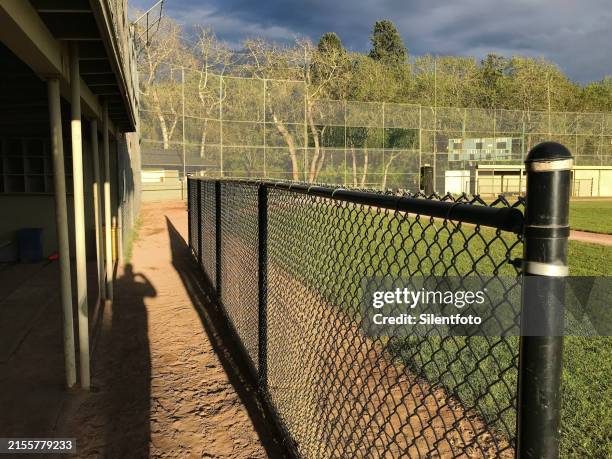 view from the dugout - valla de alambre fotografías e imágenes de stock