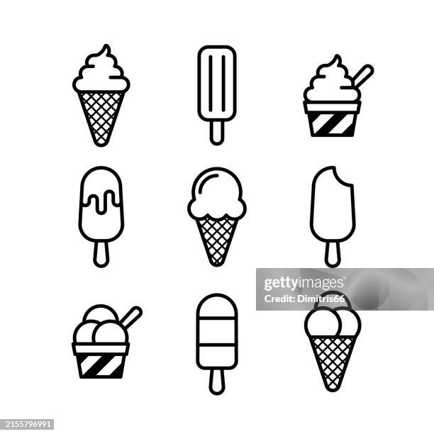 eiscreme-icon-set mit editierbarem strich - speiseeis stock-grafiken, -clipart, -cartoons und -symbole