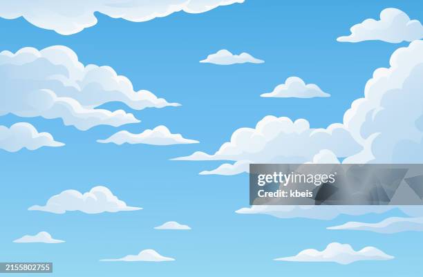 fluffy clouds in bright blue sky - clouds stock illustrations