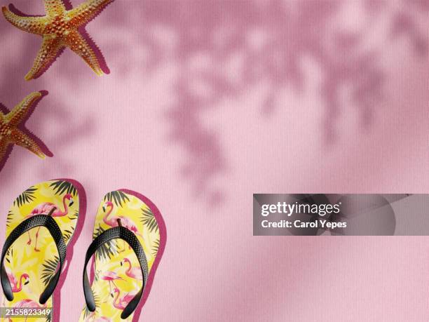 summer background.flips flops casting shadows - beach still life stock pictures, royalty-free photos & images