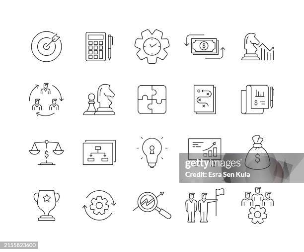 business process line icon set with editable stroke - business process workflow stock illustrations