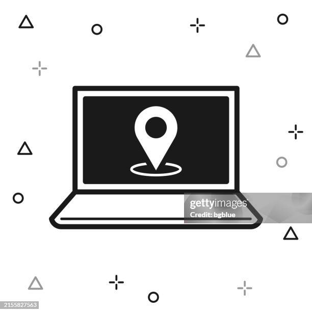 laptop with location pin. icon on white background - dynamic positioning stock illustrations