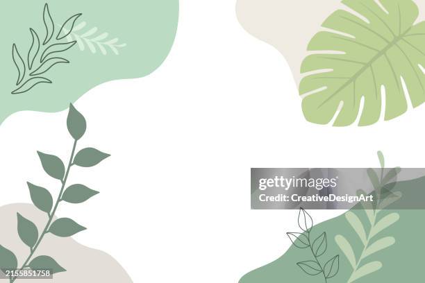 illustrazioni stock, clip art, cartoni animati e icone di tendenza di sfondo floreale astratto con foglie e forme organiche - monstera