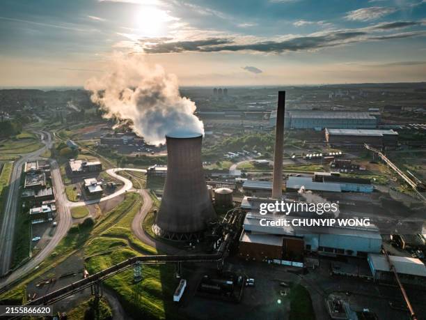 vista aérea de la industria siderúrgica en scunthorpe, reino unido - industria pesada fotografías e imágenes de stock