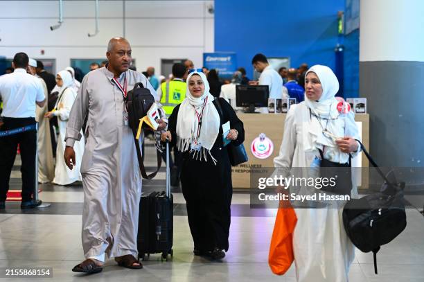 Egyptian Muslim pilgrims leave Cairo International Airport and head to Mecca to perform the Hajj on June 3, 2024 in Cairo, Egypt. Every year,...