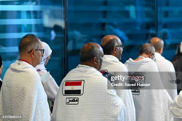 Egyptian Muslim pilgrims leave Cairo International Airport and head to Mecca to perform the Hajj on June 3, 2024 in Cairo, Egypt. Every year,...