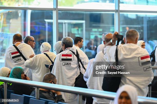 Egyptian Muslim pilgrims leave Cairo International Airport and head to Mecca to perform the Hajj on June 3, 2024 in Cairo, Egypt. Every year,...