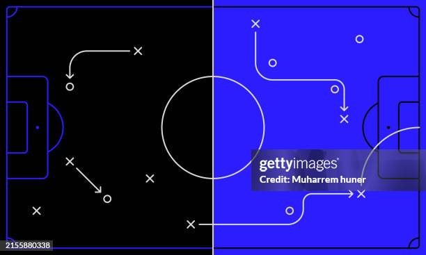 ilustrações de stock, clip art, desenhos animados e ícones de football tactics board vector illustration. football concept blue and black background. editable vector lines. - capitão-de-equipa