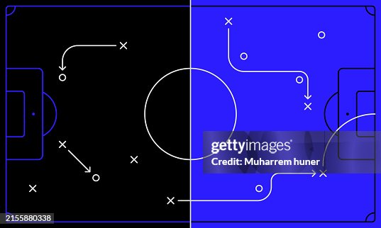 Football tactics board vector illustration. Football concept blue and black background. Editable vector lines. Football tactics board vector illustration. Football concept blue and black background. Editable vector lines.