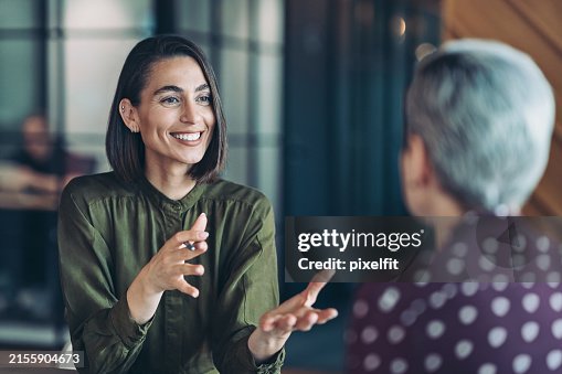 Two businesswomen talking in the office Two businesswomen talking in the office
