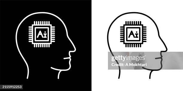 human head icon with technology, computer intelligence... - brain drawing simple stock illustrations