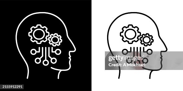 Artificial intelligence head and brain icon. Artificial intelligence head and brain icon.