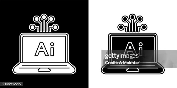 Laptop artificial intelligence icon. Laptop artificial intelligence icon.