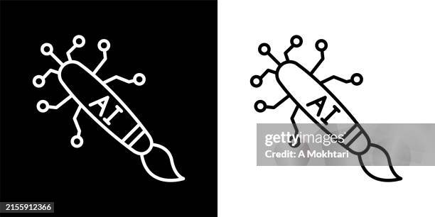 artificial intelligence icon with pencil, art... - design studio computer stock illustrations