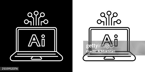 Laptop artificial intelligence icon. Laptop artificial intelligence icon.
