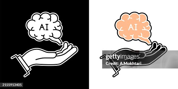 Artificial intelligence icon with hand and brain. Artificial intelligence icon with hand and brain.