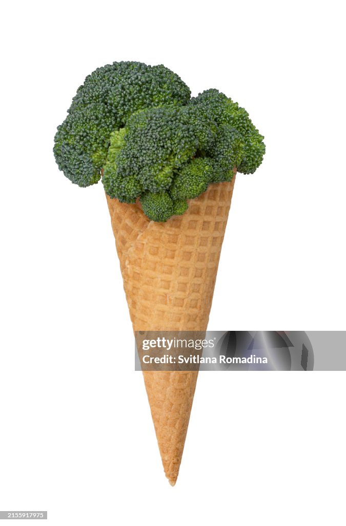 Ice cream cone with broccoli
