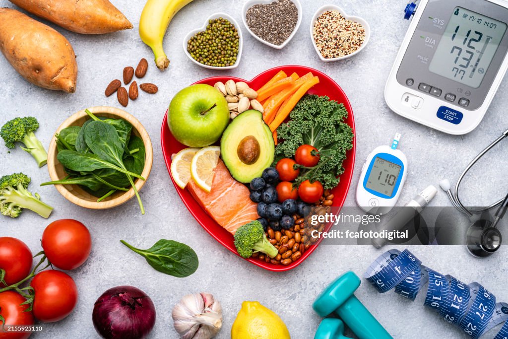 Healthy eating for blood glucose, blood pressure and weight control concept