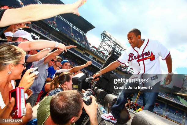 Rapper Ludacris performs during a post-game concert after the game between the Atlanta Braves and the Philadelphia Phillies at Turner Field on May...
